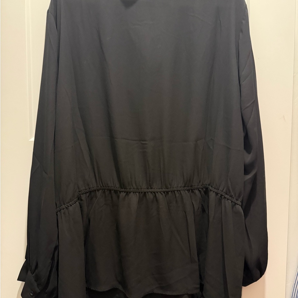 Women’s Plus Size Pleione Tie Neck Button Down Peplum Blouse in Black Size 3X - Picture 4 of 6